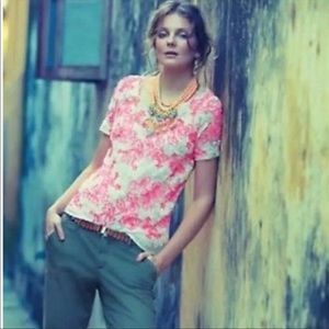 Anthropologie Pink and White Floral Blouse